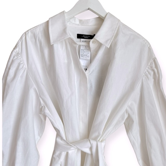 MAX MARA Corinto Linen Blend White Button Down Belted Shirt Dress Size L NEW - Picture 10 of 16